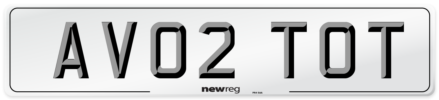 AV02 TOT Number Plate from New Reg